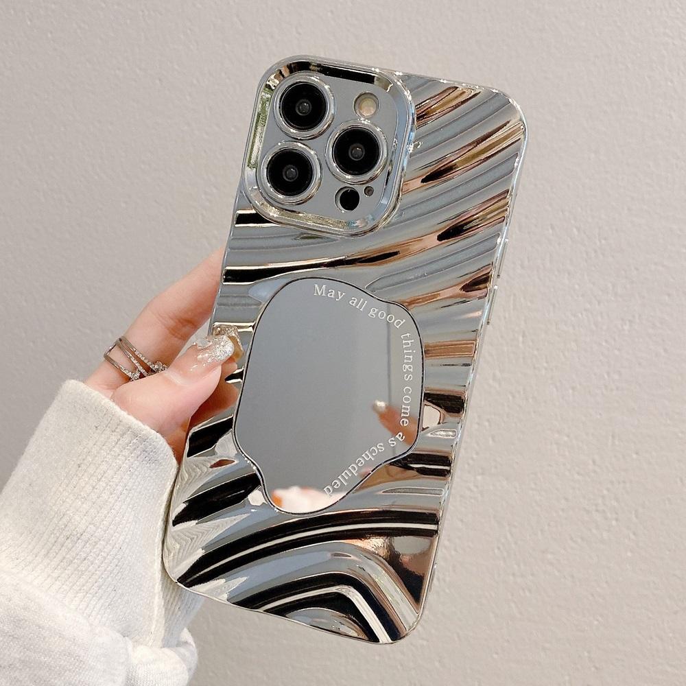 Luxe Golvend Make-up Spiegel Telefoonhoesje Voor iPhone 16 15 14 13 12 11 Pro Max XR X XS 8 7 Plus SE2 Zachte Schokbestendige Bumper Cover