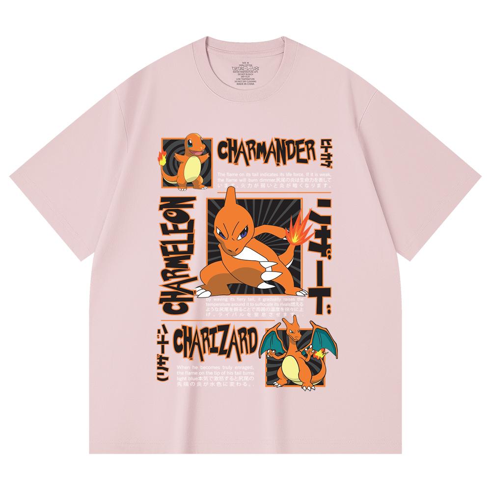 230 Gsm 100% Cotton Pokemon V5 Charmander Print Unisex Heavy Cotton T Shirt