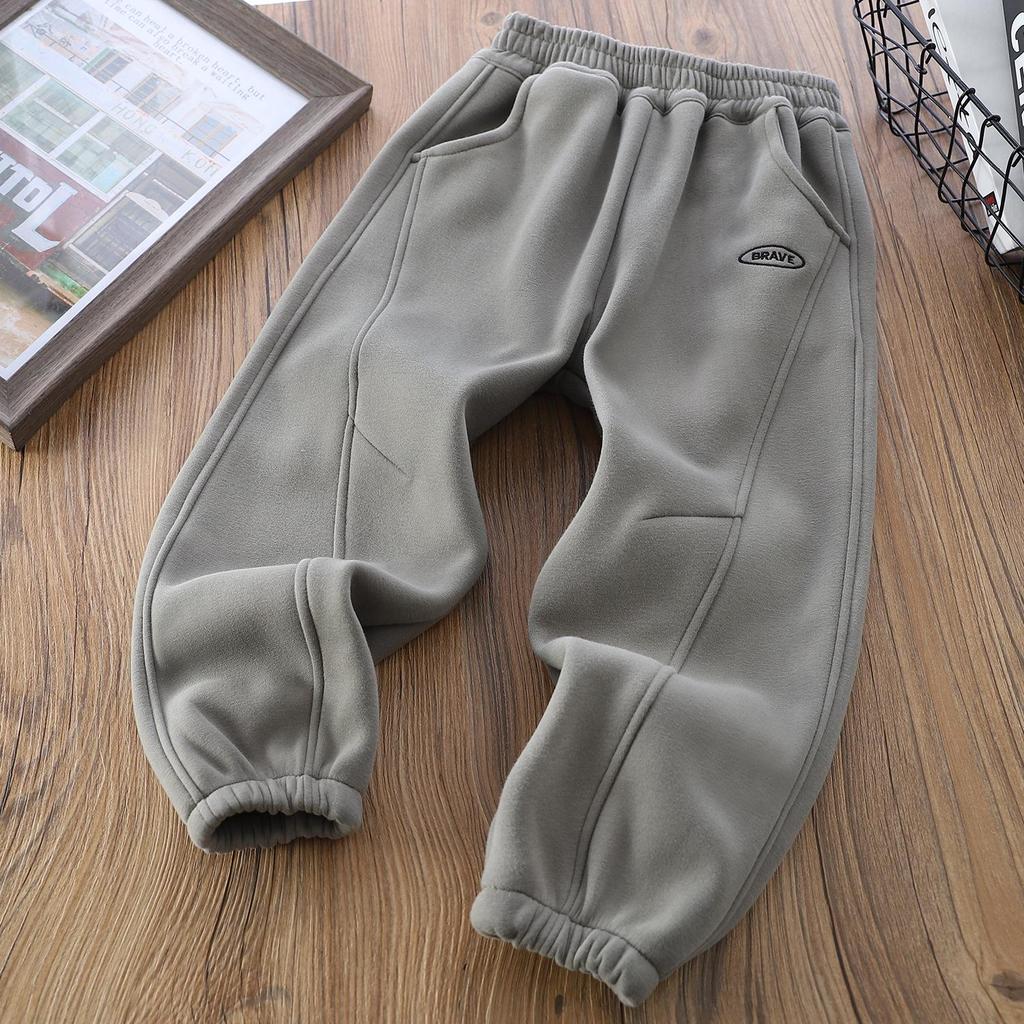 2025 Autumn/Winter Kids' Fleece-Lined Sweatpants: Warm One-Piece Casual Pants for Boys