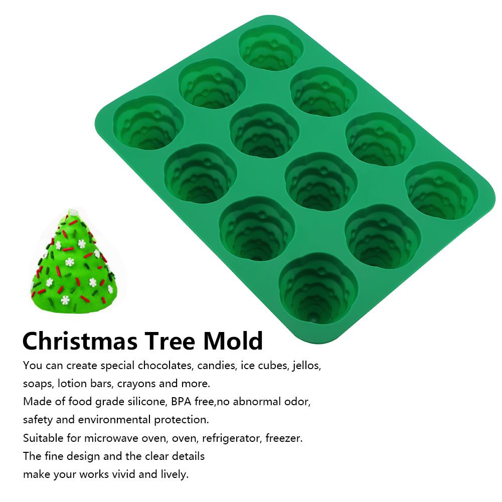 12 Hole   Christmas Tree Silicone Mold Cake Mould for Mousse Chocolate Muffin Baking Tool