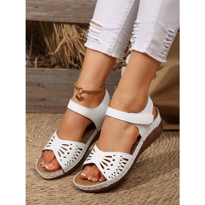 Damen Übergröße Plateau Cut-Out Sport Sandalen Sommer Europäisch Amerikanischer Stil Klettverschluss Lässige Slipper