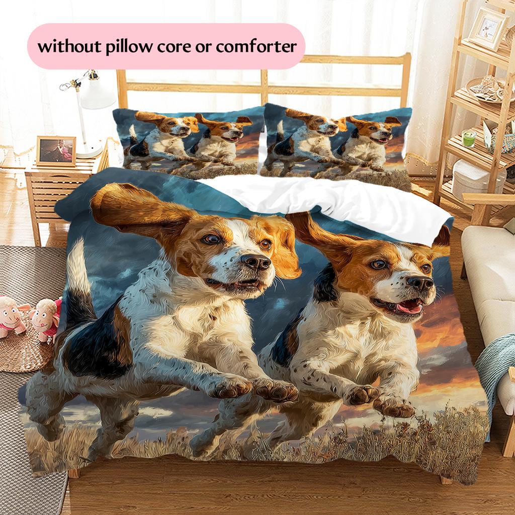 Two Beagles Pattern Bedding Home Decoration Birthday Gift (1 * duvet cover + 2 * pillowcase, without core)