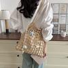 Summer vacation drawstring lined fishing net woven bag