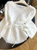 Women's French Lace Patchwork Hollow Knit Pullover – Soft, Fluffy, Waist-Cinched, Stylish Long Sleeve for Early Autumn