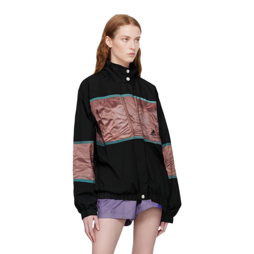 Adidas W Word Wv Jacket Letter Print Color Block Woven Retro Sports Stand Collar Jacket Women Jacket Black GK8648