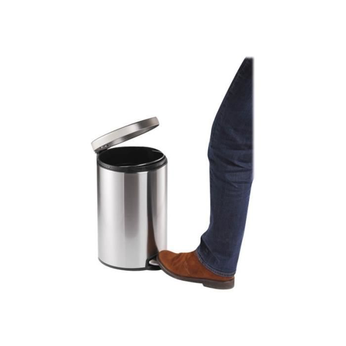 DURABLE Poubelle arrondi couvercle basculant 20 l pédale poignées inox argent métallisé