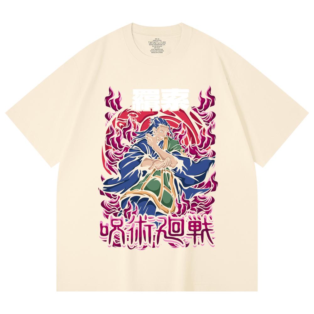 

230 г/м² 100% хлопок Jujutsu Kaisen V51 Принт Гэто Унисекс Тяжелая хлопковая футболка XS абрикосовый