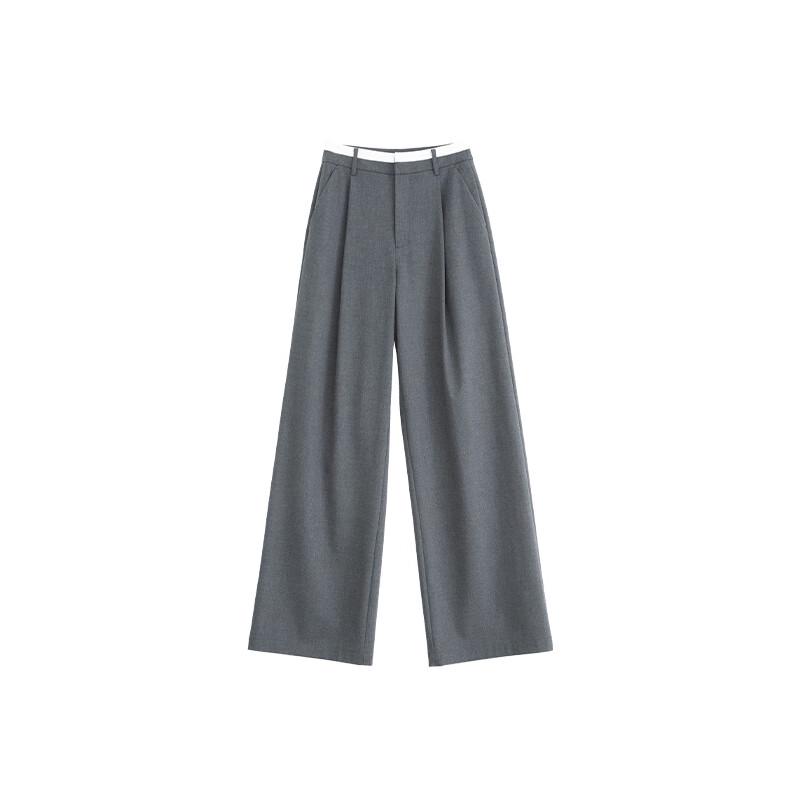FAESSLIN Women's High-Waist Gray Straight-Leg Trousers