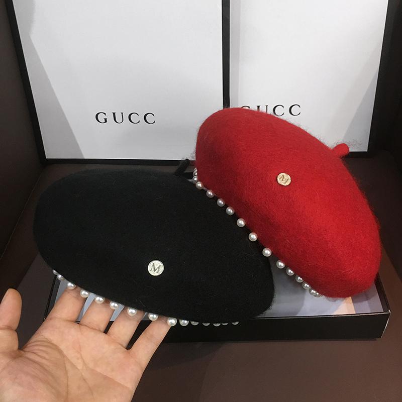 Fashion Autumn Woolen Pearl Star Anise Beret Women'S Retro Literary Temperament Painter Hat Winter Warm Girls Casual Cap