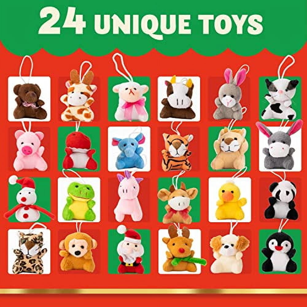 JOYFY 2025  Christmas Advent Calendar 24 Days Countdown Advent Calendar with 24 Stuffed Animals for Kids Girls Party Favors