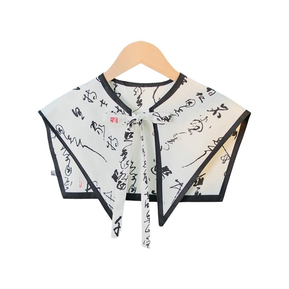 Print Fake Collar Shawl Floral Pattern Vintage Poncho Cape Decorative Scarf Fake Collar Decorative Style E