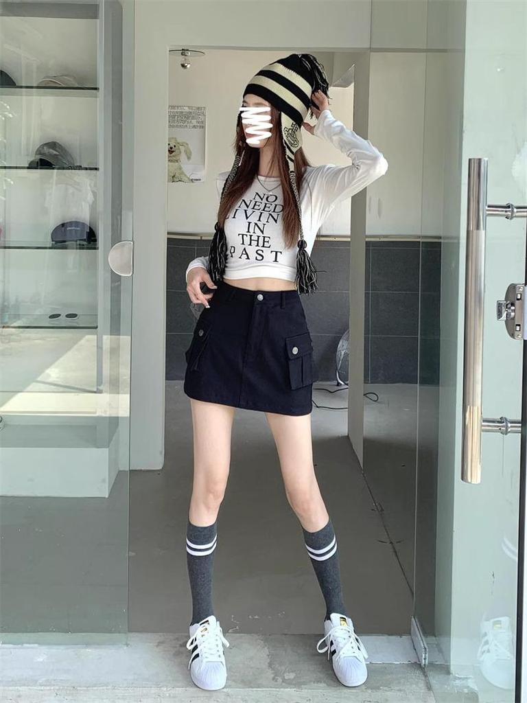 High-Waisted Khaki Mini Skirt for Women - Autumn 2023 American Style