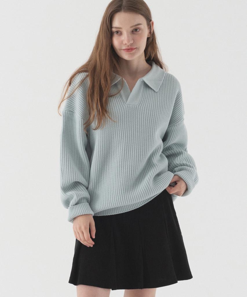 PIANER Open Collar Oversized Hacci Knit (Sky Blue)