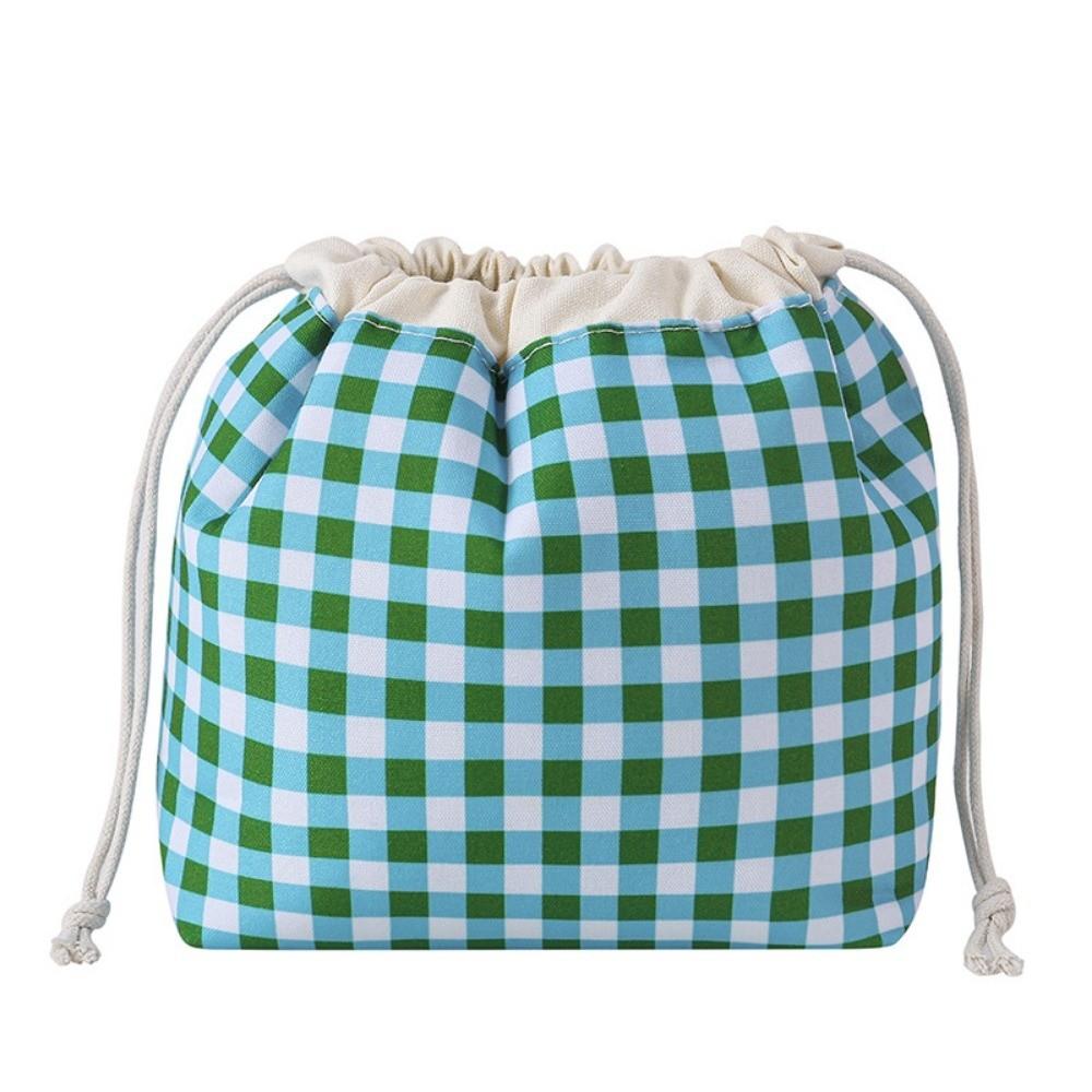 Plaid Pattern Drawstring Cosmetic Organizer Large Capacity Drawstring Storage Pouch  Travel Storage