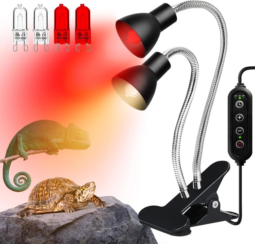 Heat Lamp for Reptile UVA UVB Light for Bearded Dragon Basking Light Dimmable Gooseneck Heating Lamp for Tortoise/Snake/Lizard
