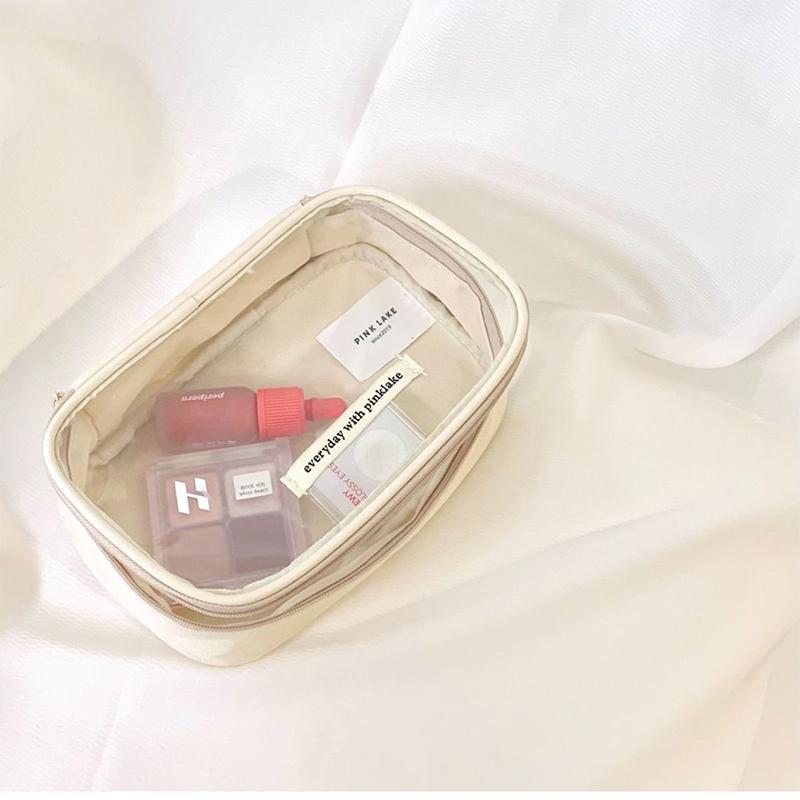 Student Pencil Pouch Simplicity Beige Color Series Penal Case Transparent