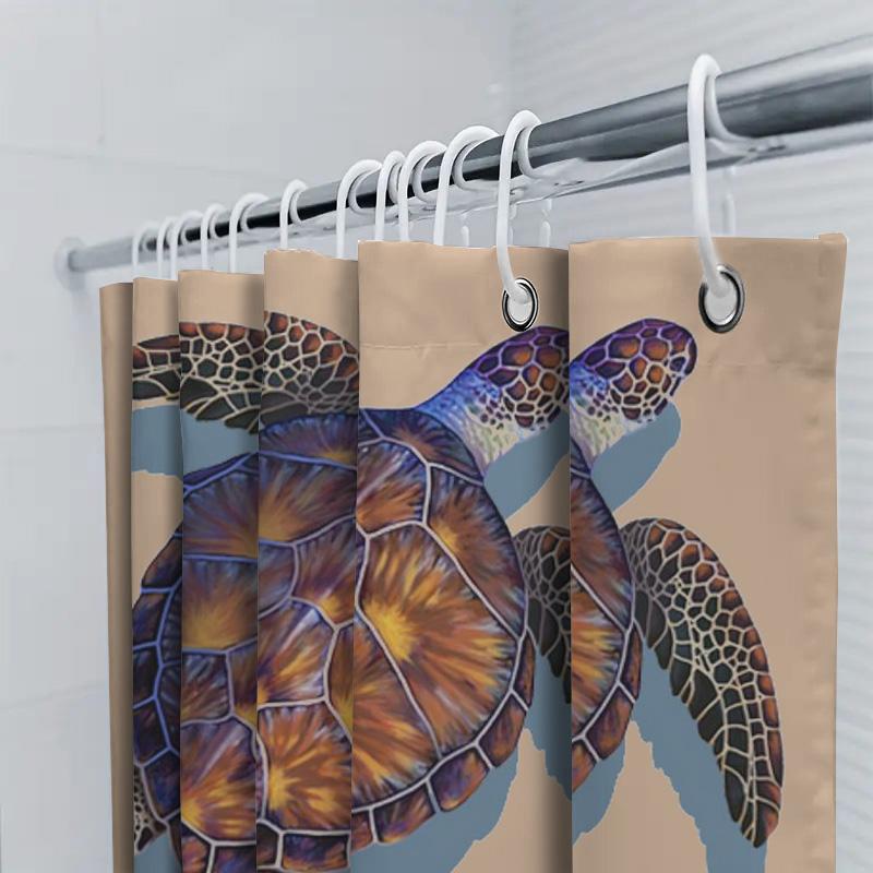 Beach-Themed Bath Mat Set: Blue Ocean Turtle Shower Curtain With Vivid Colors For Bathroom Decorations Size 69X70 Inches (L X W)