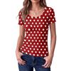 Women's Slim Fit Square Neck Floral Print Short Sleeve Top Ribbed Texture Casual Blouse Stretchy Lightweight Shirt for Everyday Wear