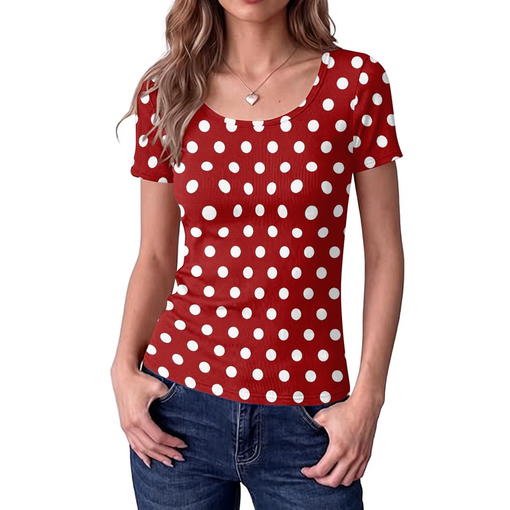Women's Slim Fit Square Neck Floral Print Short Sleeve Top Ribbed Texture Casual Blouse Stretchy Lightweight Shirt for Everyday Wear