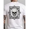 Men's Plus Size Streetwear T-Shirt - Alphabet Skeleton Back Print,  Cotton Crew Neck Short Sleeve Tee, Regular Fit Casual Top Suitable for Outdoor