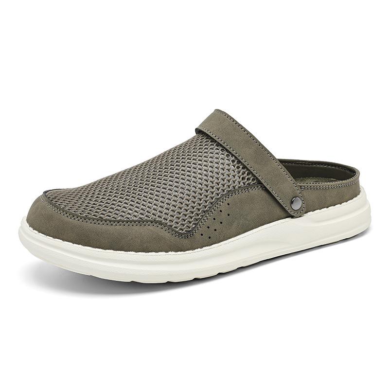 Baotou Mesh Sandals for Men Wear Soft Soles, Large Size Holes, Hollowed Out and Breathable, Light Half Slippers, Summer Wear