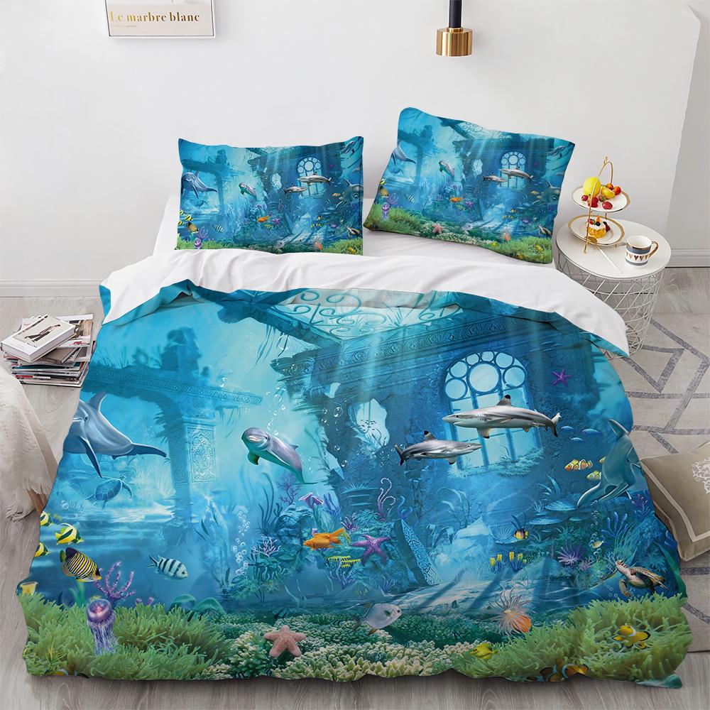 3D Octopus Duvet Cover King Queen Size Cute Cartoon Ocean Animal Bedding Set For Kids Teens Sealife 2/3pcs Polyester Quilt Cover