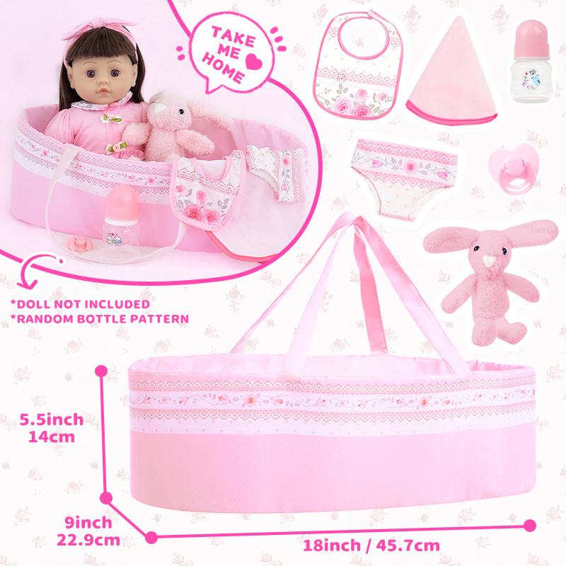 43CM Silikon-Schnullerpuppen-Kleidungsset für 18-Zoll American Girl Puppen mit Stubenwagen