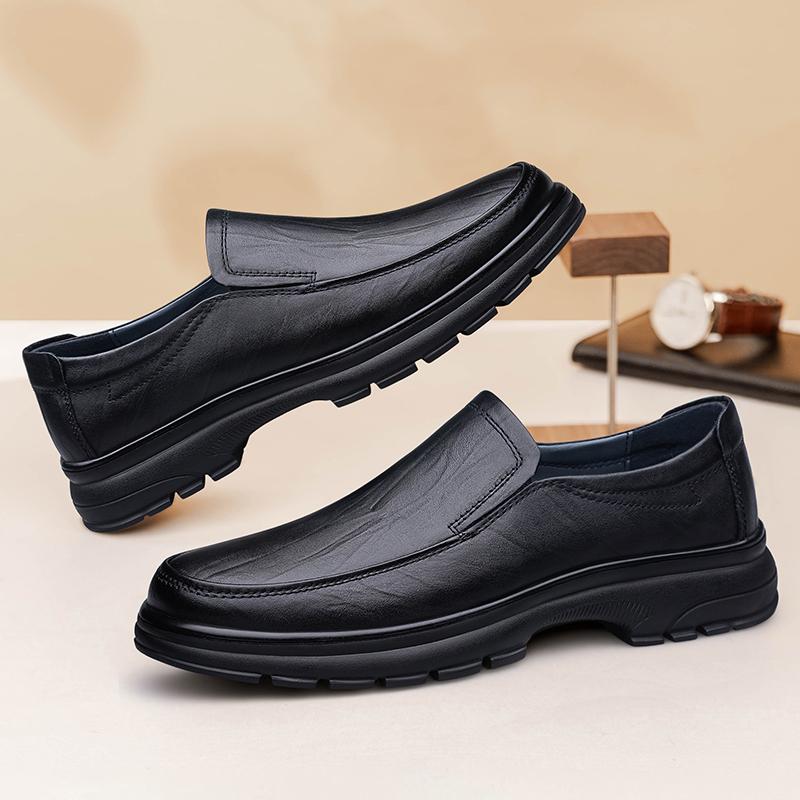 Fashion 100% Genuine Leather Men's Loafers Soft Cowhide Men's Casual Shoes Brand Anti Slip Black Brown Thick Soled Business Shoes tenis