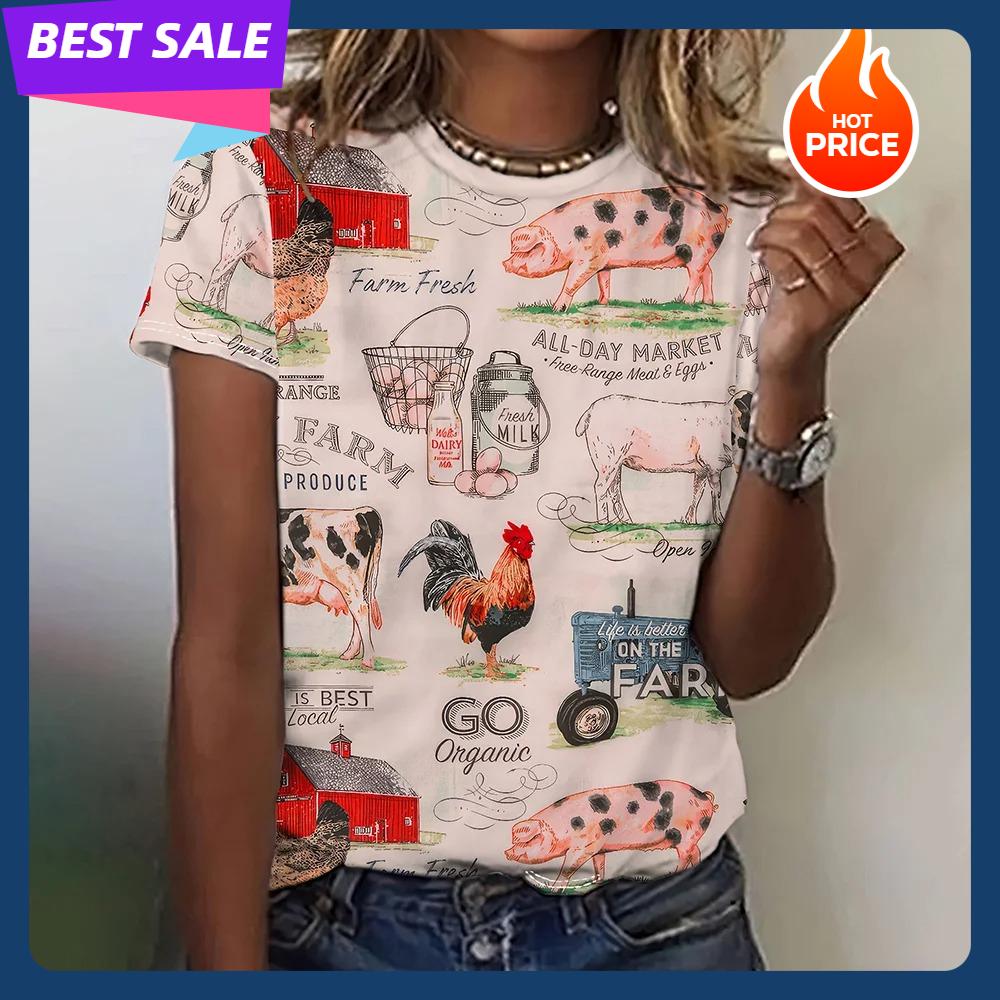 Animal Graphic T Shirts Woman Clothing Summer O-Neck Woman Clothes Korean Y2K Many Clothes Cute Female Clothing Fashion Tops