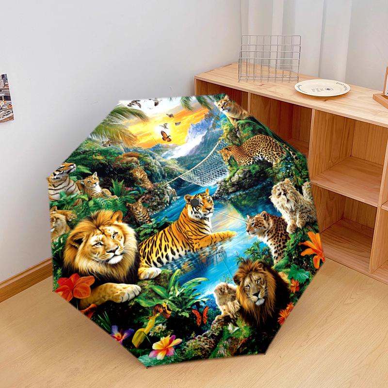 1 PC Automatic Folding Umbrella - Tiger Jungle Wildlife Pattern, Portable & Foldable Design with 8 Ribs, Christmas Birthday Gifts