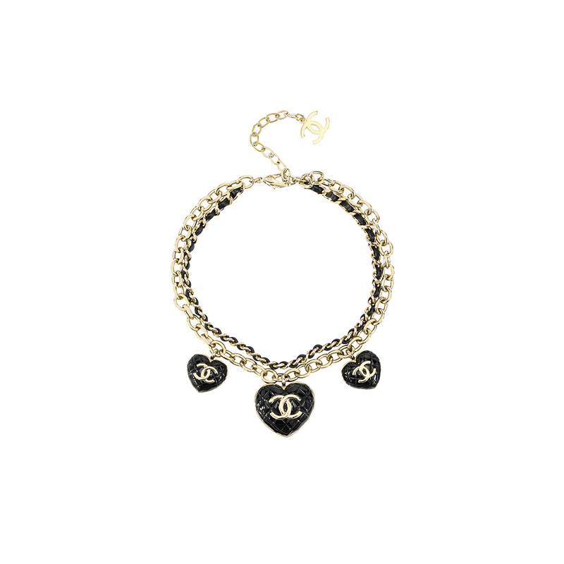 CHANEL Double C Fashion Love Double C Metal and Lambskin Necklace Women's Black