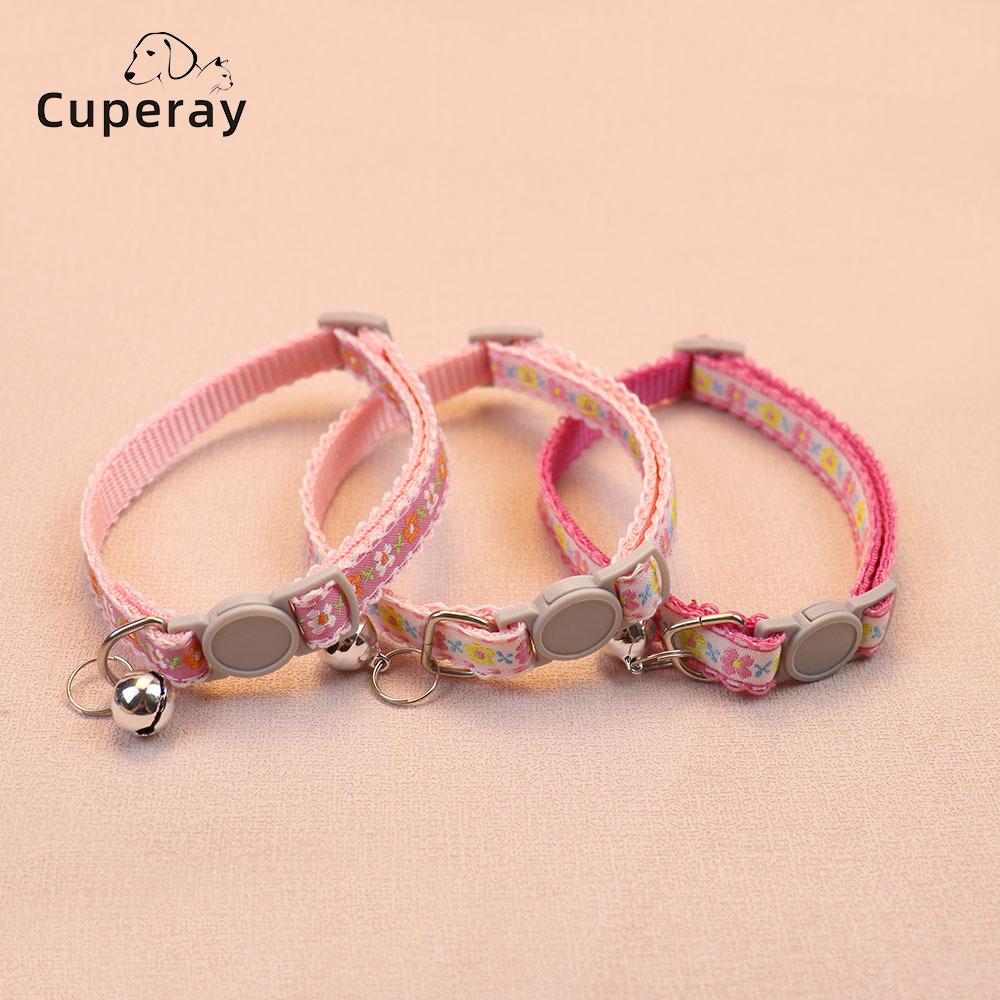Classic Adjustable Pet Collar Floral Cat Collars with Quick Release Buckle & Bell Floral Puppy Collar Pet Accessories for Cats & Puppies