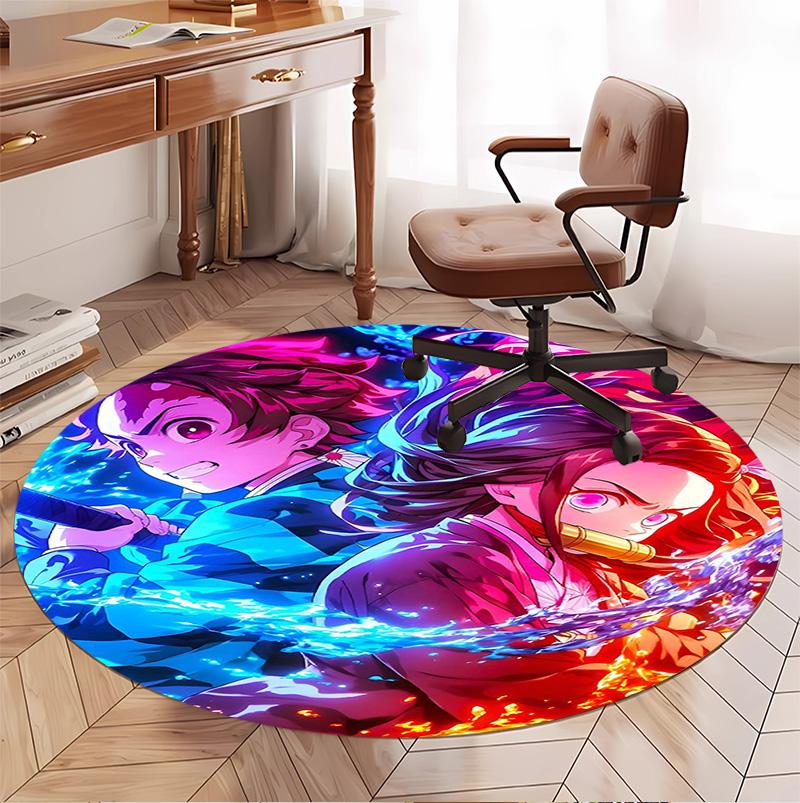 Demon Slayer Pattern Round Rug, Indoor/Outdoor Mat, for Picnic, Gameroom, Bedroom, Office, Living Room, Home Decor Carpet, Birthday Gift