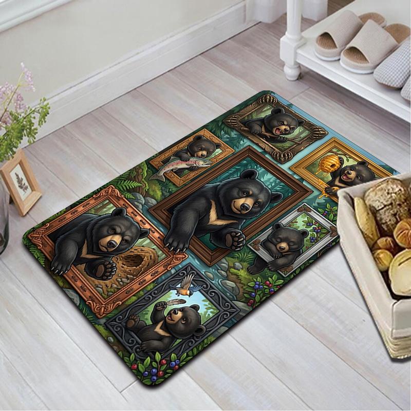 Bear Family Frames Pattern Rug Floor Mat for Living Room or Bedroom Soft and Comfortable Carpet a Gift for Birthday and Holiday.