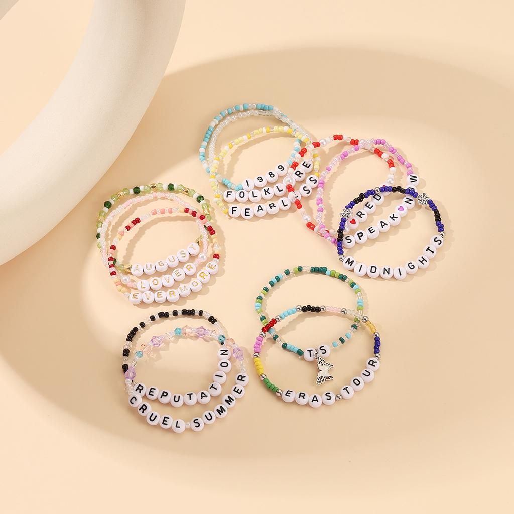 Handmade Colorful Letter Seed Bead Bracelet, Retro Ethnic Multi Layer Elastic Bangle