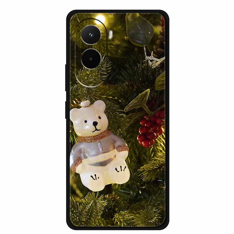 Christmas Phone Case For Poco M7 4G Case Christmas Tree Black Silicone Bumper For Xiaomi Poco M7 4G Cover PocoM7 Cartoon Coque