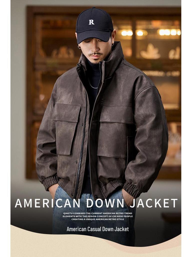 Amerikanische Workwear PU-Leder Herren Daunenjacke - Winterkollektion 2025, High-End Trendmarke.