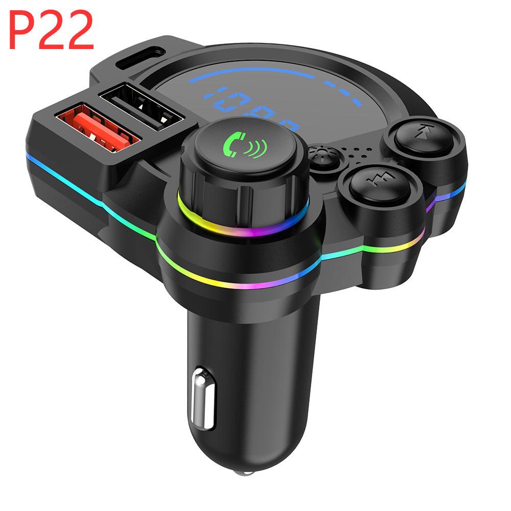 

2026 New P22 Car Bluetooth FM Transmitter with Dual 20W PD QC3.0 Fast Charger & RGB Lights for Music Hands-Free Calls чёрный
