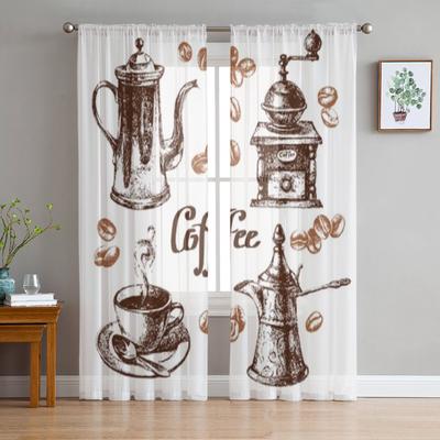 Sketch Vintage Coffee Set Tulle Curtains For Living Room Sheer Curtain Bedroom Veil Organza Decorative Window Treatments