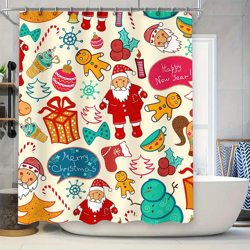 Tu Christmas Shower Curtain Festive Holiday Waterproof Decor Farmhouse Bathroom Set Vintage Style Holiday Decor Merry Christmas
