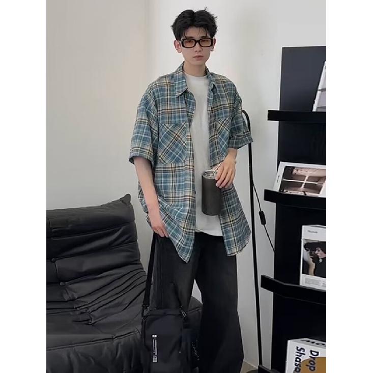 Sommar Amerikansk Retro Parstil Lös Och Mångsidig Långärmad Rutig Skjorta Herr- Och Damjacka High Street