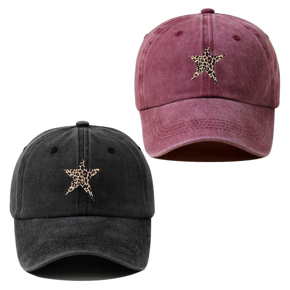 With Leopard Print Star Design Baseball Caps Breathable Sunscreen Hats  Fishing and Hiking
