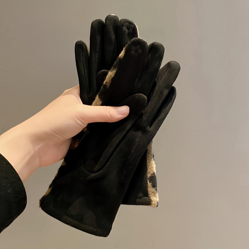 2025 Fashion Leopard Print Gloves, Autumn and Winter Outdoor Cycling Warm Gloves, Thickened Finger Parting Gloves