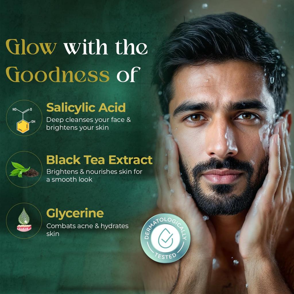 BOHEM Skin Brightening Face Wash for Men 100ml Pack of 1 Anti Acne Glowing Skin Cleanser Black Tea Extract & Glycerine