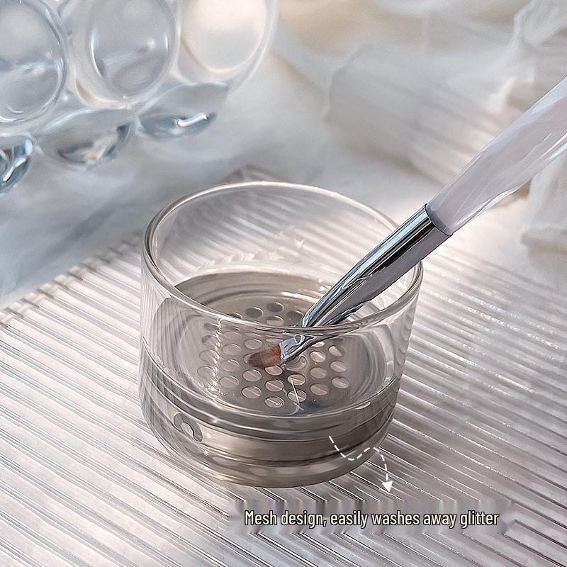 Nail Art Brush Cleaner Cup with Lid & Stainless Mesh Separator