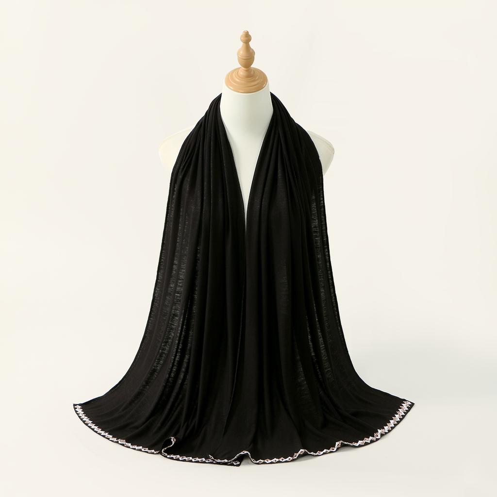 Ramadan Rhinestone Modal Cotton Jersey Hijabs For Woman Long Muslim Scarf Shawl Plain Soft Turban For Women Islamic Clothing