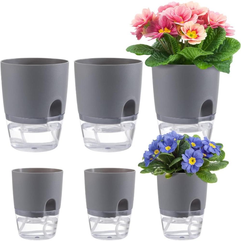 3pc Transparent Double Layer Plastic Flower Pot Self Watering Flowerpot Cotton Rope Watering Small Plant Pot with Injection Port