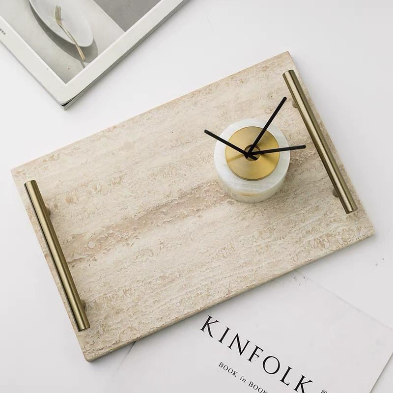 Natural Marble Tray With Handle Bathroom Sink Entryway Key Wallet Organizer Luxury Decorative Storage Dish