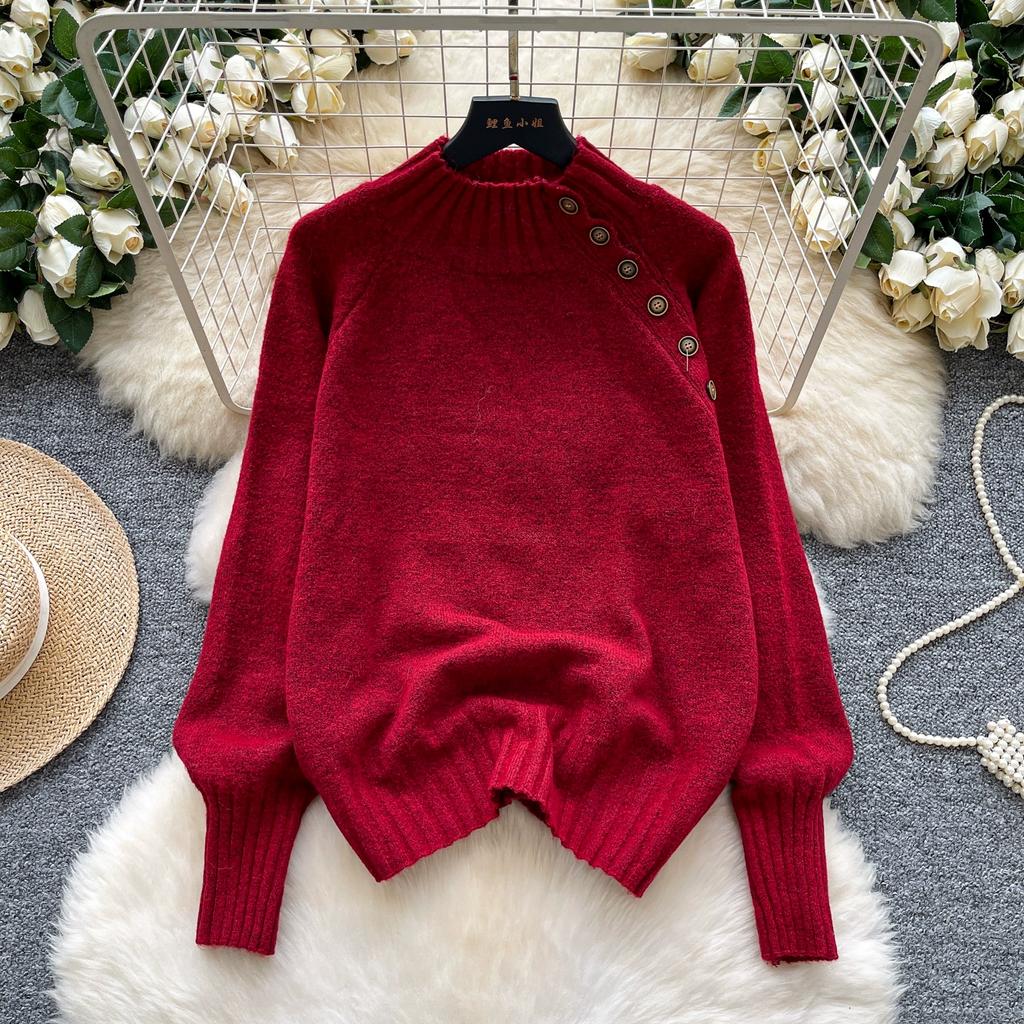 Autumn Winter Women College Style Stand Collar Knitted Sweater Pullover Tops For Girl