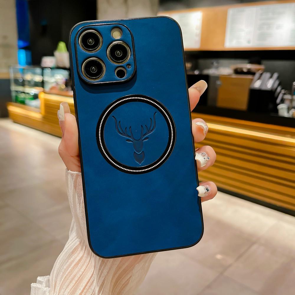 iPhone 16 Magnetic Cloth Texture Phone Case - Full Coverage Elk Design, Drop-Proof for Apple 14/15/17 Pro Max